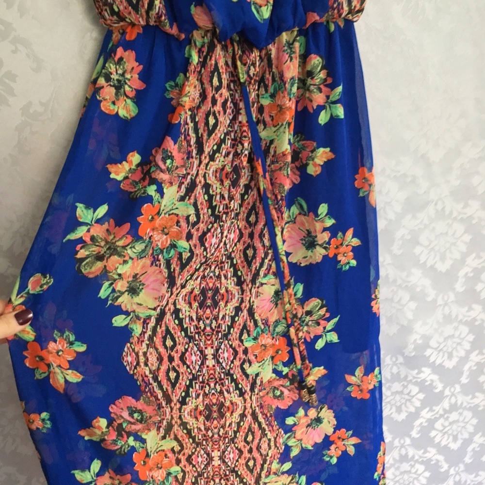 Blue Floral Tropical Halter Maxi Dress - Picture 6 of 7